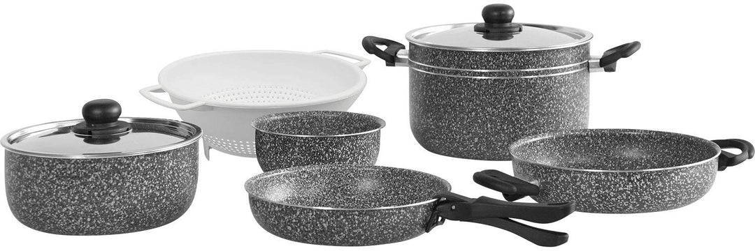 BERGER Topfset Light 10tlg. │ Kochtöpfe + Pfannen + Griff Camping Kochgeschirr für Küche, Wohnwagen