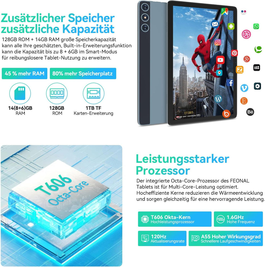 2024 Neueste Android 14 Tablet 10 Zoll,4G LTE Tablets Mit 2 SIM 1 SD slot,5G Wifi Tablet PC Mit 14GB