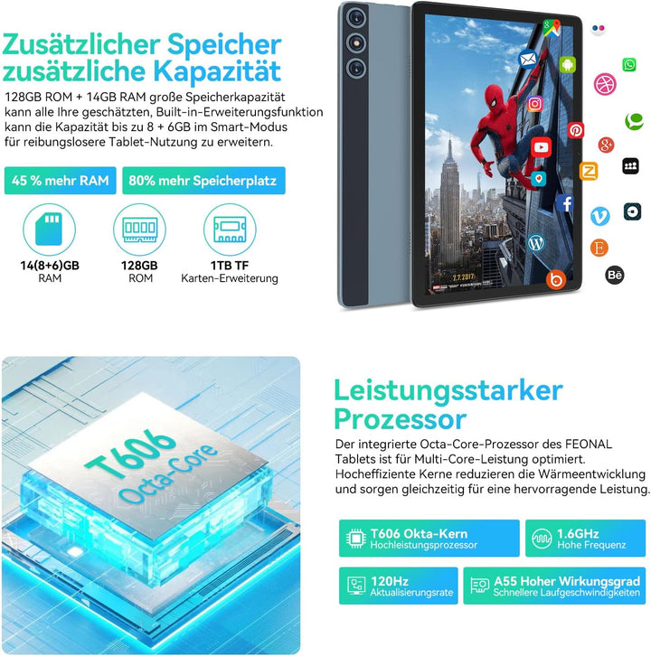 2024 Neueste Android 14 Tablet 10 Zoll,4G LTE Tablets Mit 2 SIM 1 SD slot,5G Wifi Tablet PC Mit 14GB