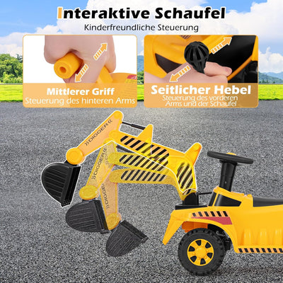 DREAMADE Bagger zum draufsitzen, Kinder Sitzbagger mit Verstellbarer Schaufel & Hupe & Kippschutz, A