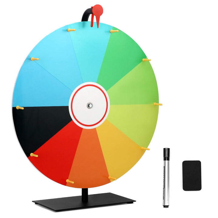 QWORK® 50cm Farbe Glücksrad mit Metallständer, 10 Slots, Tischplatte Rouletterad zum Reinigen Abwisc