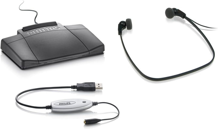 Philips LFH5220/03 Wiedergabe Set, USB-Fussschalter ACC2310, Kopfhörer LFH0334, Audio Adapter, Treib