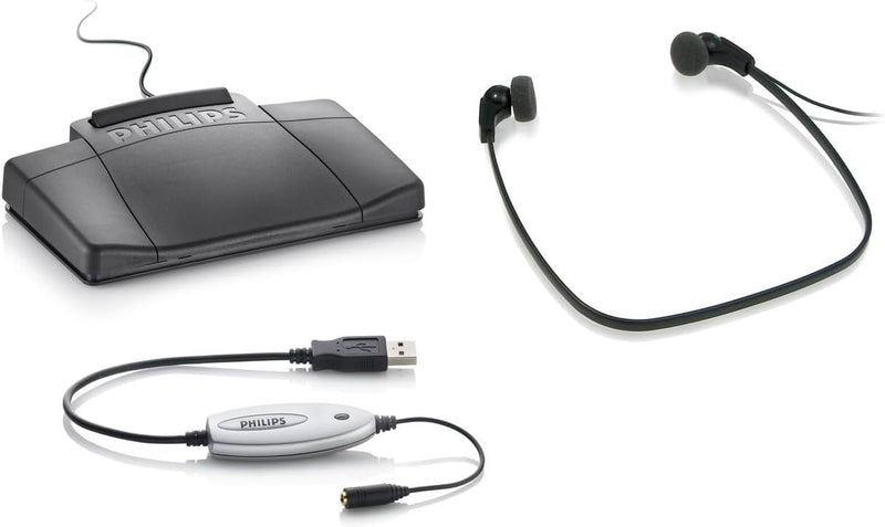 Philips LFH5220/03 Wiedergabe Set, USB-Fussschalter ACC2310, Kopfhörer LFH0334, Audio Adapter, Treib