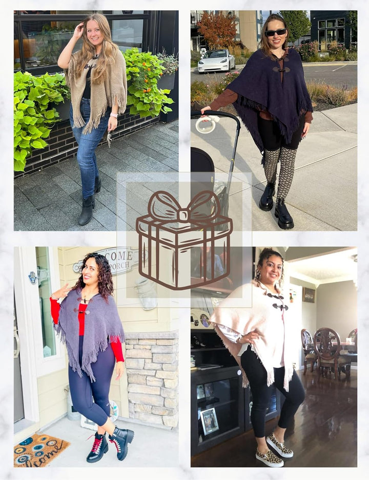 Ferand Damen Poncho Locker sitzender Cape Schal mit offener Vorderseite für Herbst und Winter Beige,