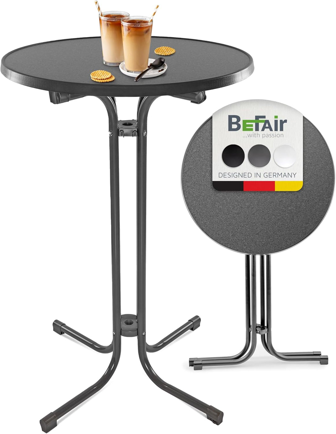 BeFair Stehtisch Klappbar Anthrazit Ø 70 cm Rund Nico - Stabiler Partytisch in Höhe 110 cm mit 4 pra