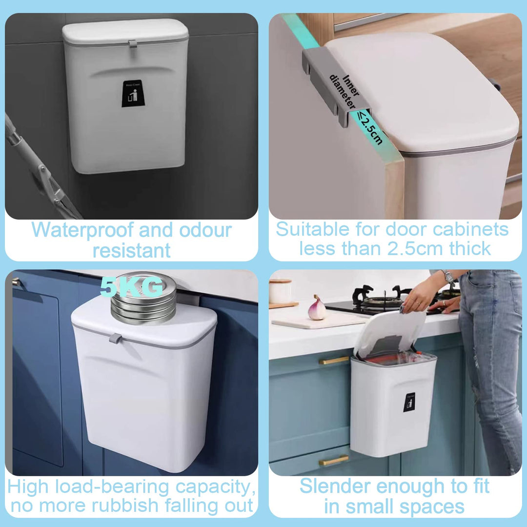 Mülleimer Hängend mit Deckel, 9L Biomülleimer Küche, Badmülleimer Wandhängend,Hängender-mülleimer mi