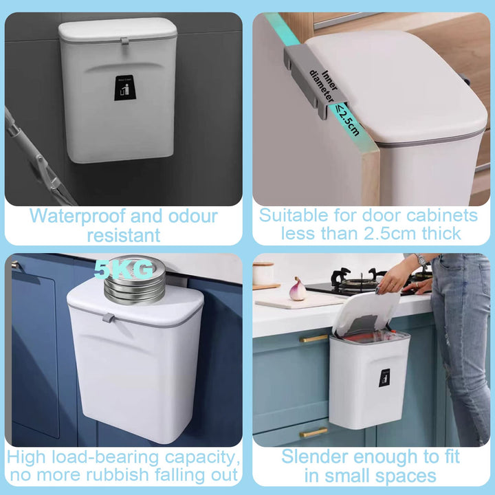 Mülleimer Hängend mit Deckel, 9L Biomülleimer Küche, Badmülleimer Wandhängend,Hängender-mülleimer mi