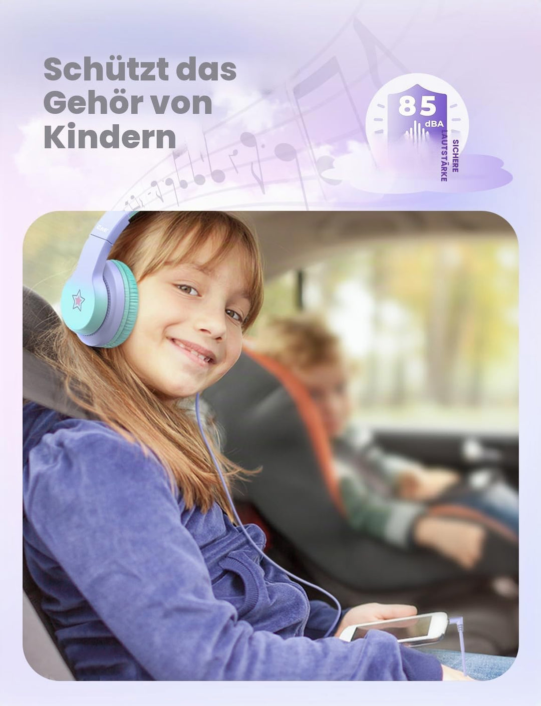 iClever Kinder Kopfhörer, Kinderkopfhörer mit Kabel 85dBA Sichere Lautstärke, HS19S Stereo-Sound Ove