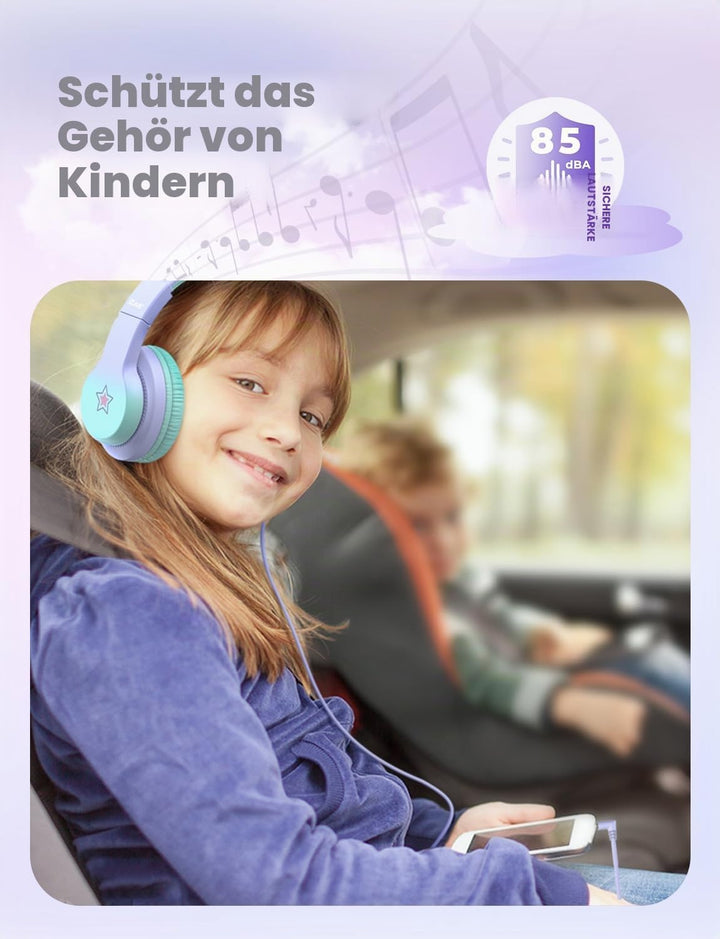 iClever Kinder Kopfhörer, Kinderkopfhörer mit Kabel 85dBA Sichere Lautstärke, HS19S Stereo-Sound Ove