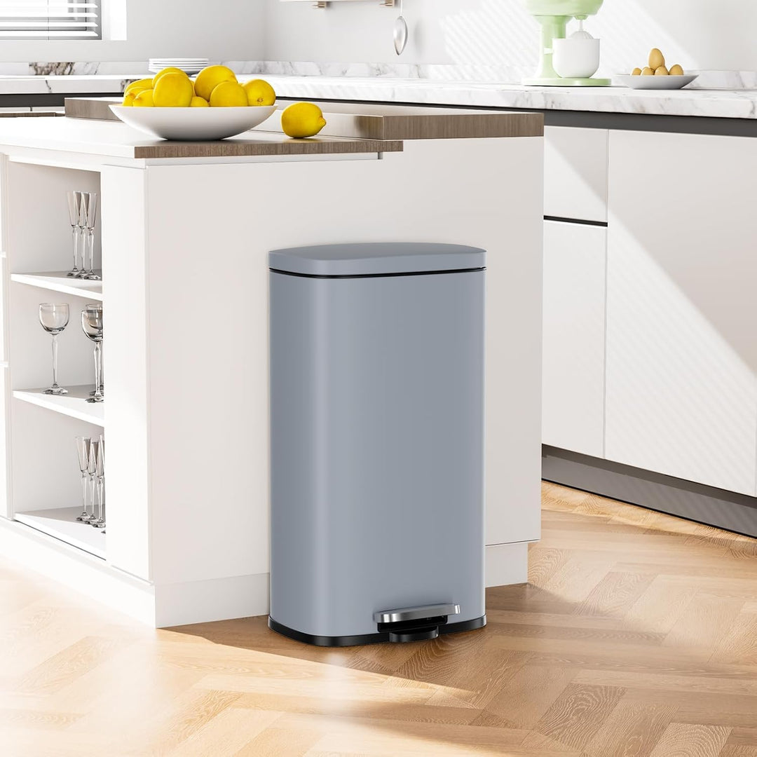 Clevich Mülleimer 30L aus Stahl, Abfalleimer, Tretmülleimer mit Soft-Close Deckel, Fusspeda, abnehmb