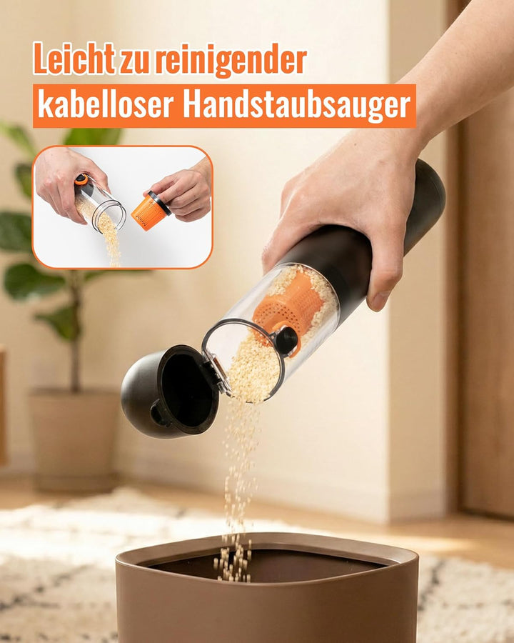 Handstaubsauger Akku, 4-in-1 Tragbarer Mini Kabelloser Auto Staubsauger mit 19.000 Pa Saugkraft, Lei