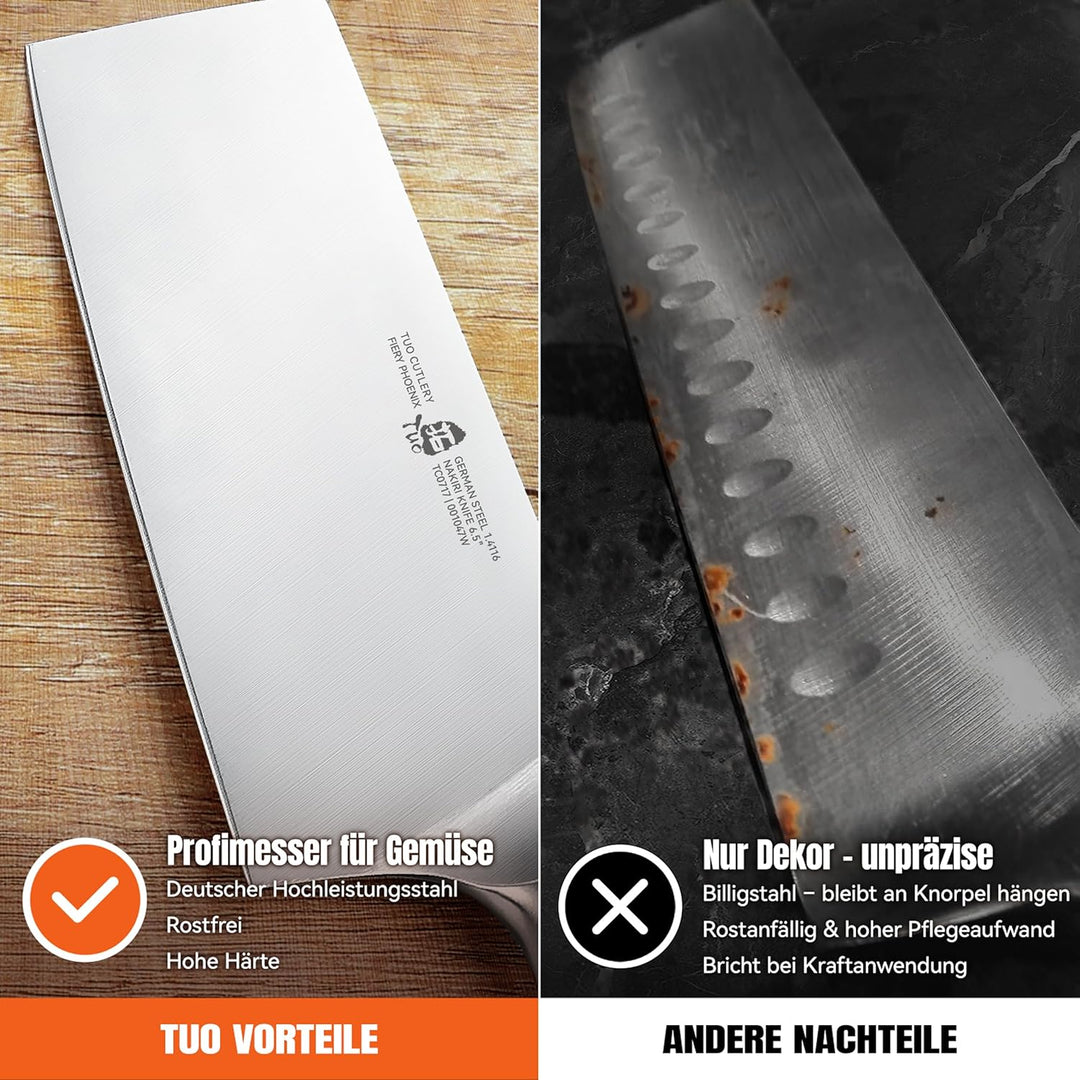 TUO Nakiri Messer Japanisches Kochmesser 16.5cm Deutsches Edelstahl Küchenmesser mit Pakkawood Griff