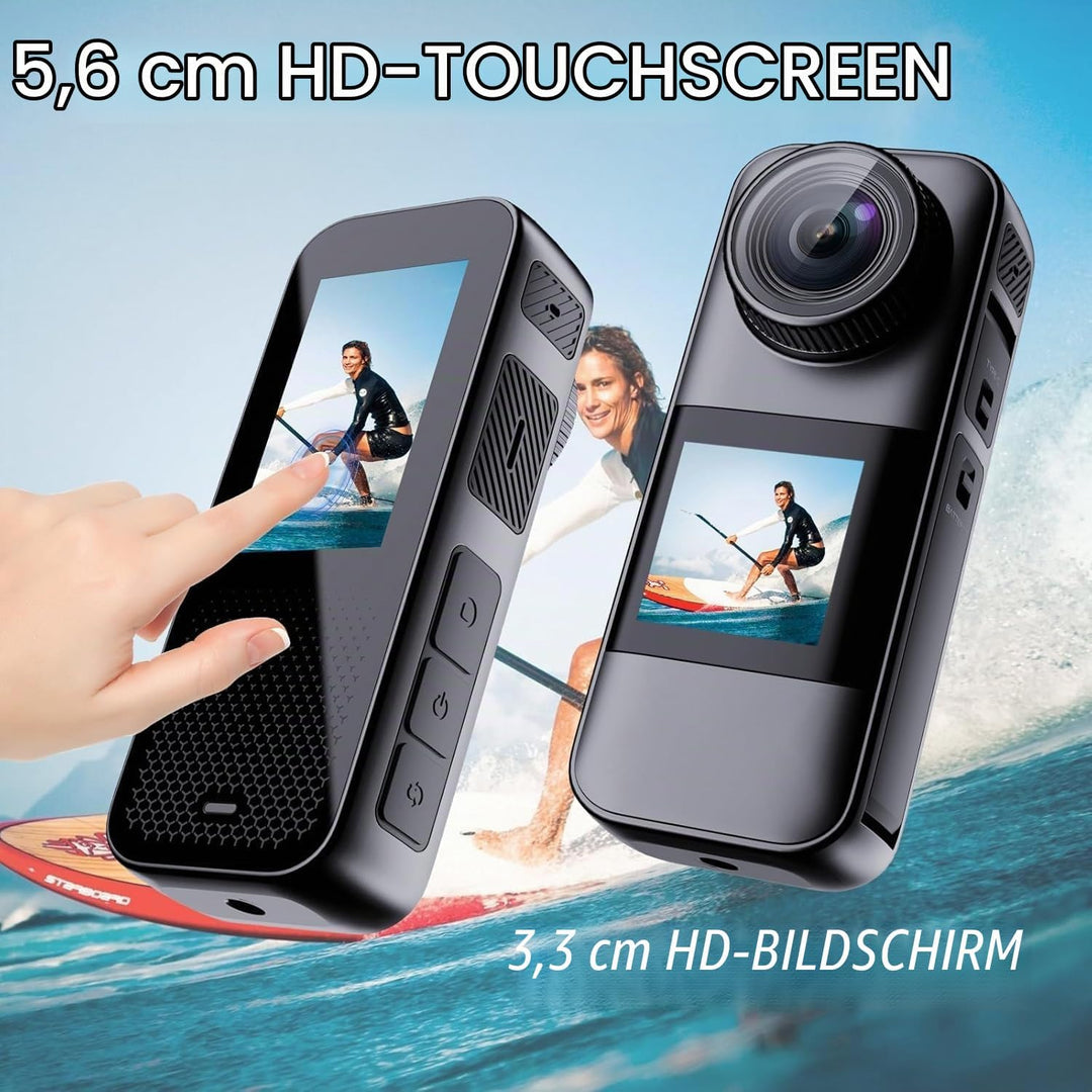Xilecam Dual Screen Action Cam 4K 60FPS 2,2”-HD-Touchscreen, wasserdichte Kamera mit Antishake Helmk