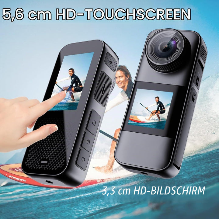 Xilecam Dual Screen Action Cam 4K 60FPS 2,2”-HD-Touchscreen, wasserdichte Kamera mit Antishake Helmk