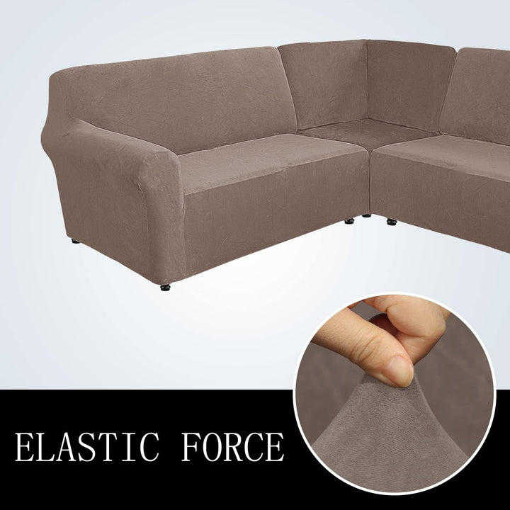 MINGPINHUIUS Sofabezug L Form Stretch Sofabezug aus Samt für 5 Sitzer Ecksofa, Anti Rutsch Sofa Über