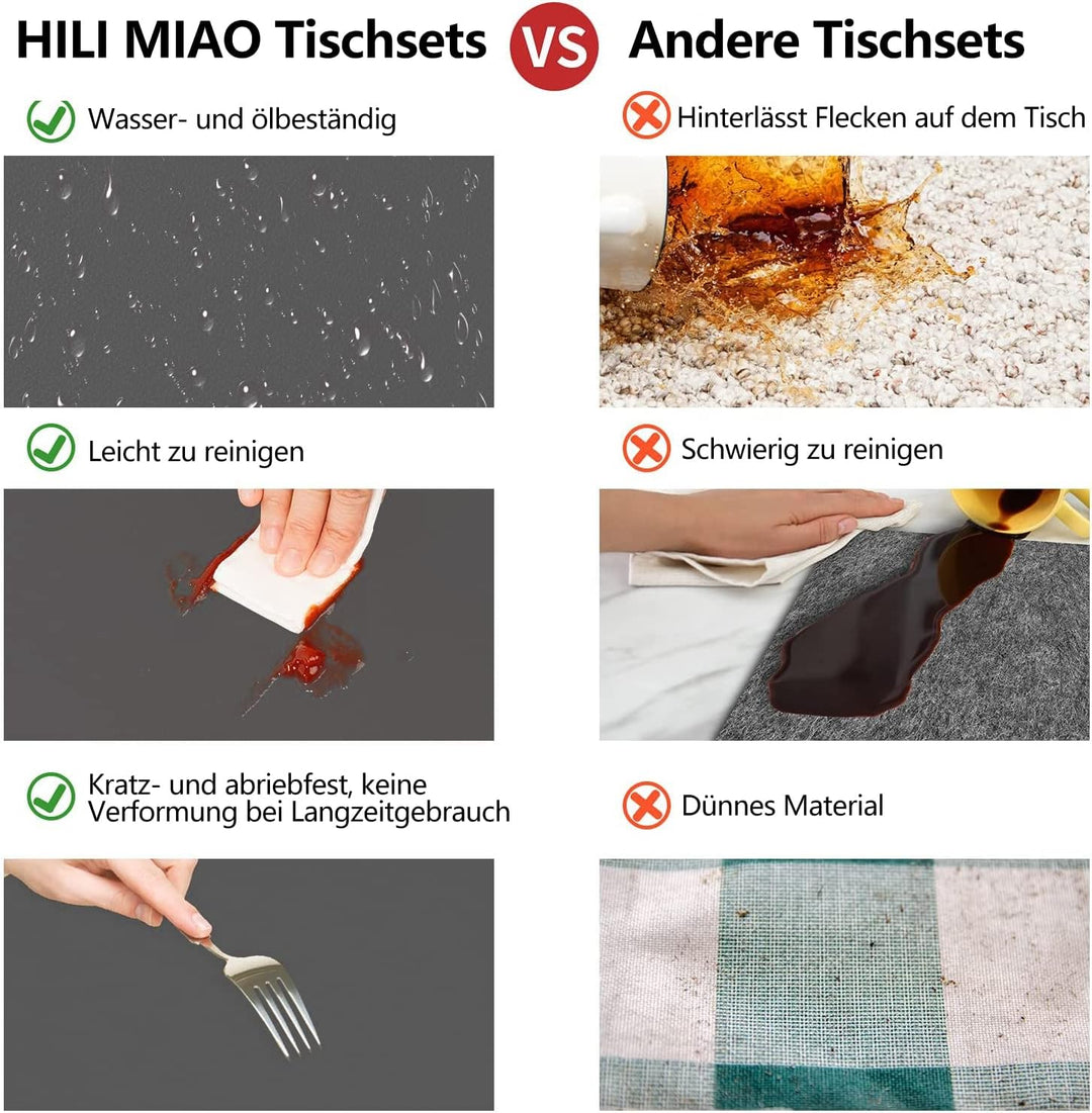 Tischsets Abwaschbar,Platzsets Abwischbar,Tischset Leder,Hitzebeständig Doppelseitigen I 4er Set Pla