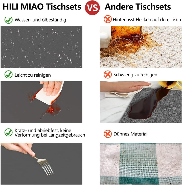Tischsets Abwaschbar,Platzsets Abwischbar,Tischset Leder,Hitzebeständig Doppelseitigen I 4er Set Pla