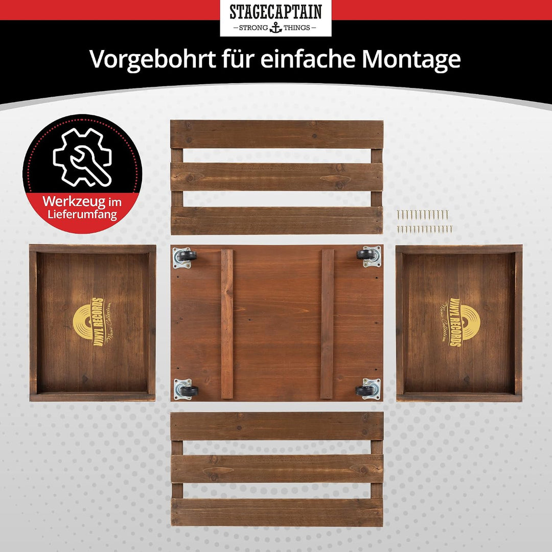Stagecaptain SPKB-100 BN Bambus Schallplattenkiste “Emil” 3x Set - Aufbewahrungsbox für bis zu 100 L