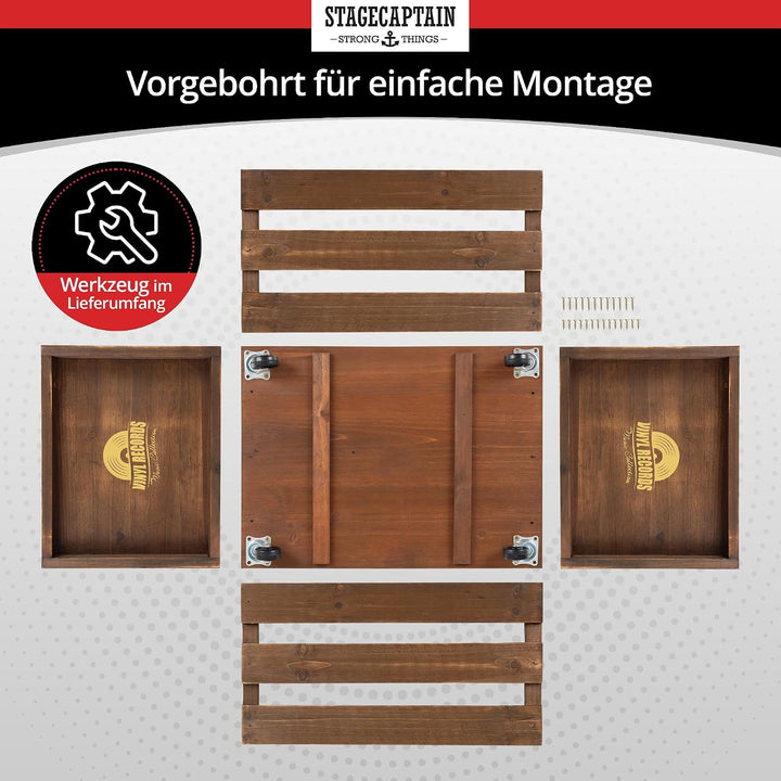 Stagecaptain SPKB-100 BN Bambus Schallplattenkiste “Emil” 3x Set - Aufbewahrungsbox für bis zu 100 L