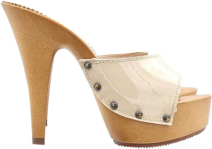 Holzschuhe aus beigem Lackleder und Absatz 13 - Made in Italy - K93001 VERN BEIGE (38 EU, BEIGE) 38
