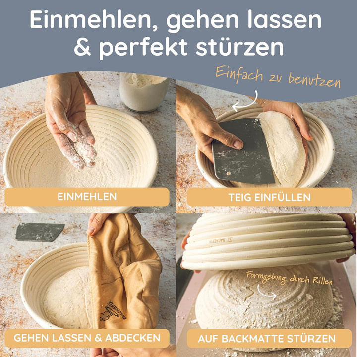 Backefix Gärkorb rund 30 cm gross | rundes Gärkörbchen für grosse Brote bis 1800g Teig | mit Leinent