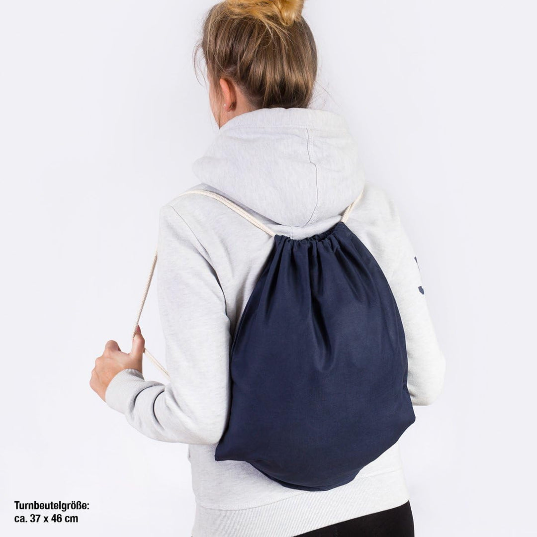 JUNIWORDS Turnbeutel - Wähle eine Farbe - "Aus dem Weg! Ich muss tanzen!" - Beutel: Marine Blau, Tex