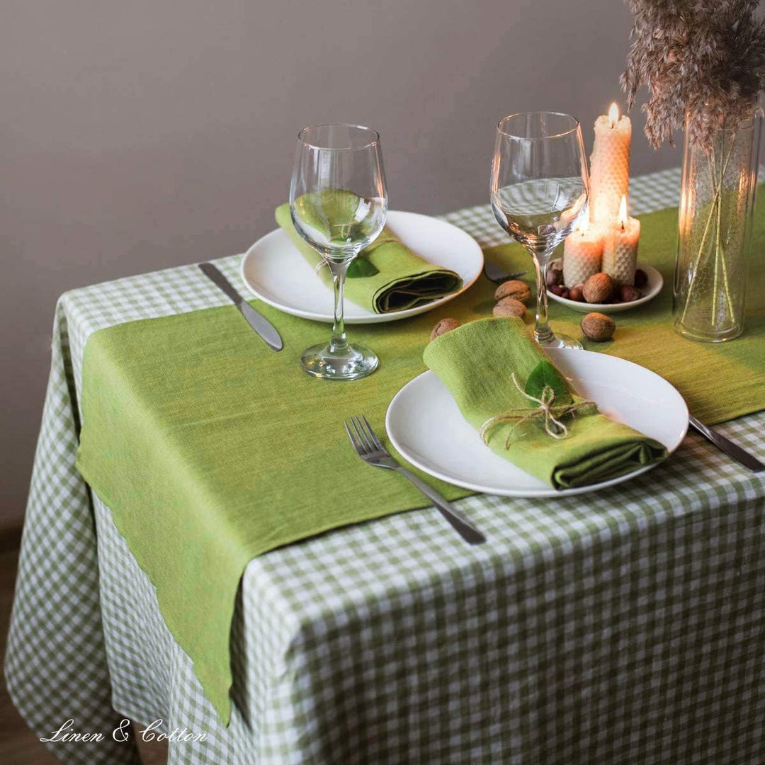 Linen & Cotton Tischläufer Stoff Tischband Tischdeko Hygge 100% Leinen, Grün (40 x 350 cm) Lang Läuf
