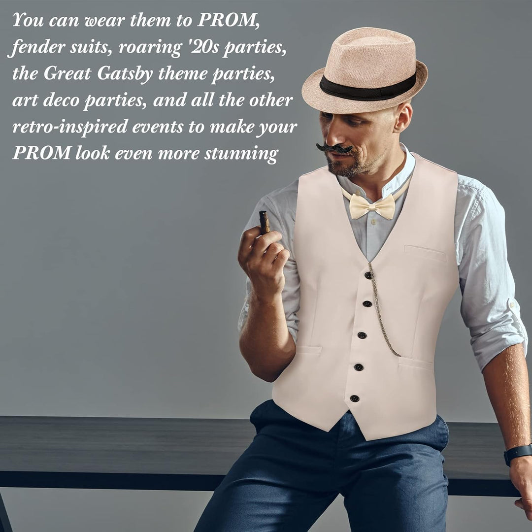 Blulu 1920er Herren Zubehör Gatsby Gangster Kleidung Kostüm Cosplay Outfit mit Weste Fedora Hut Tasc