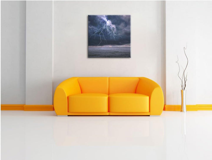 Gewitter über Meer, Format: 70x70 auf Leinwand, XXL riesige Bilder fertig gerahmt mit Keilrahmen, Ku