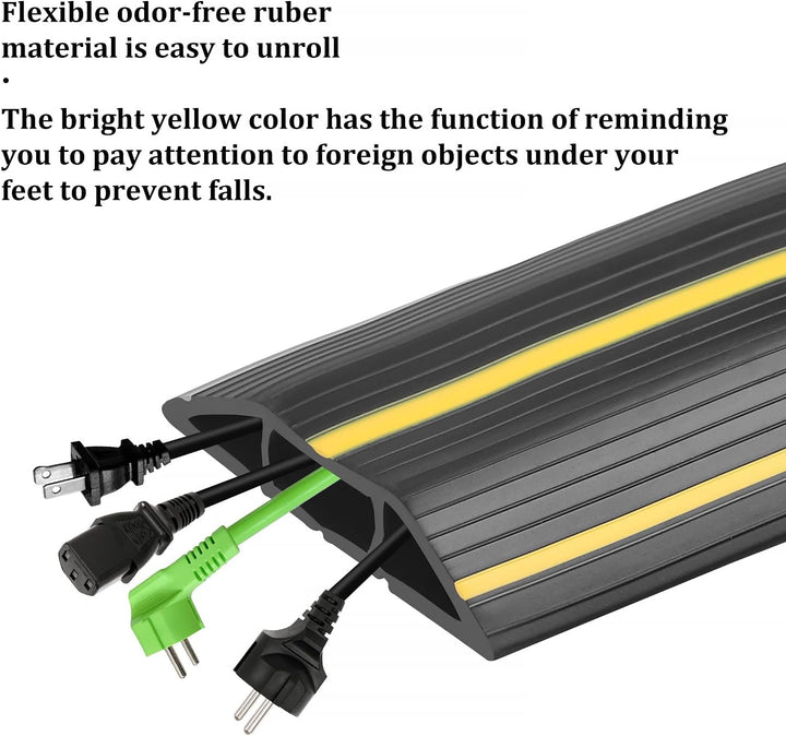 CPROSP Boden Kabelbrücke Schwarz und Gelb, 200 cm x 8,3 cm, 3 Kanäle, Boden Kabelabdeckung aus Gummi