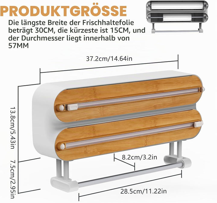 Holz Frischhaltefolienspender, Magnetisch Alufolienspender und Frischhalte, Wandrollenhalter Küche m