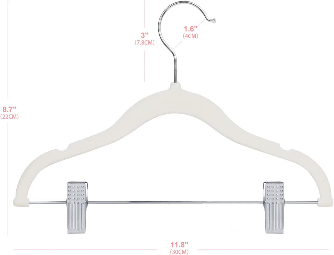 ManGotree 30cm Baby-Samtbügel mit Beweglichen Clips, rutschfeste Kinder-Kleiderbügel, Ultradünne Pla
