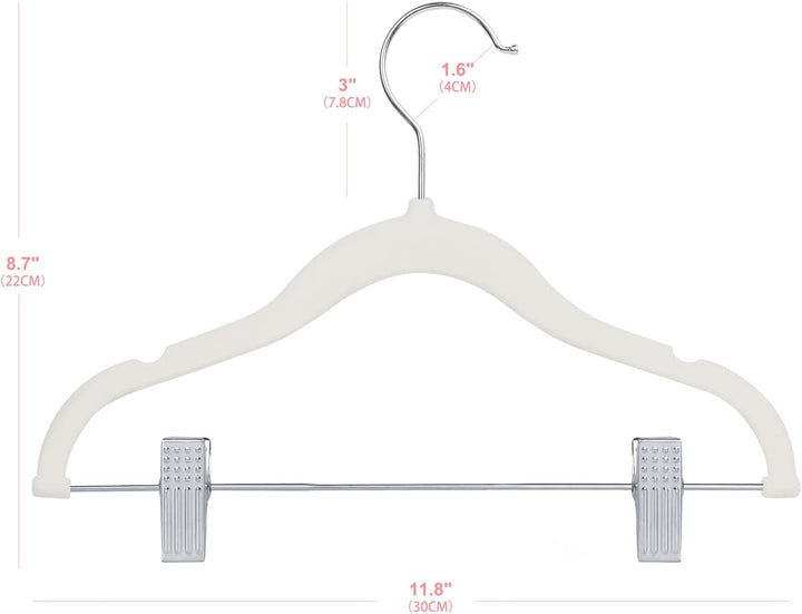 ManGotree 30cm Baby-Samtbügel mit Beweglichen Clips, rutschfeste Kinder-Kleiderbügel, Ultradünne Pla