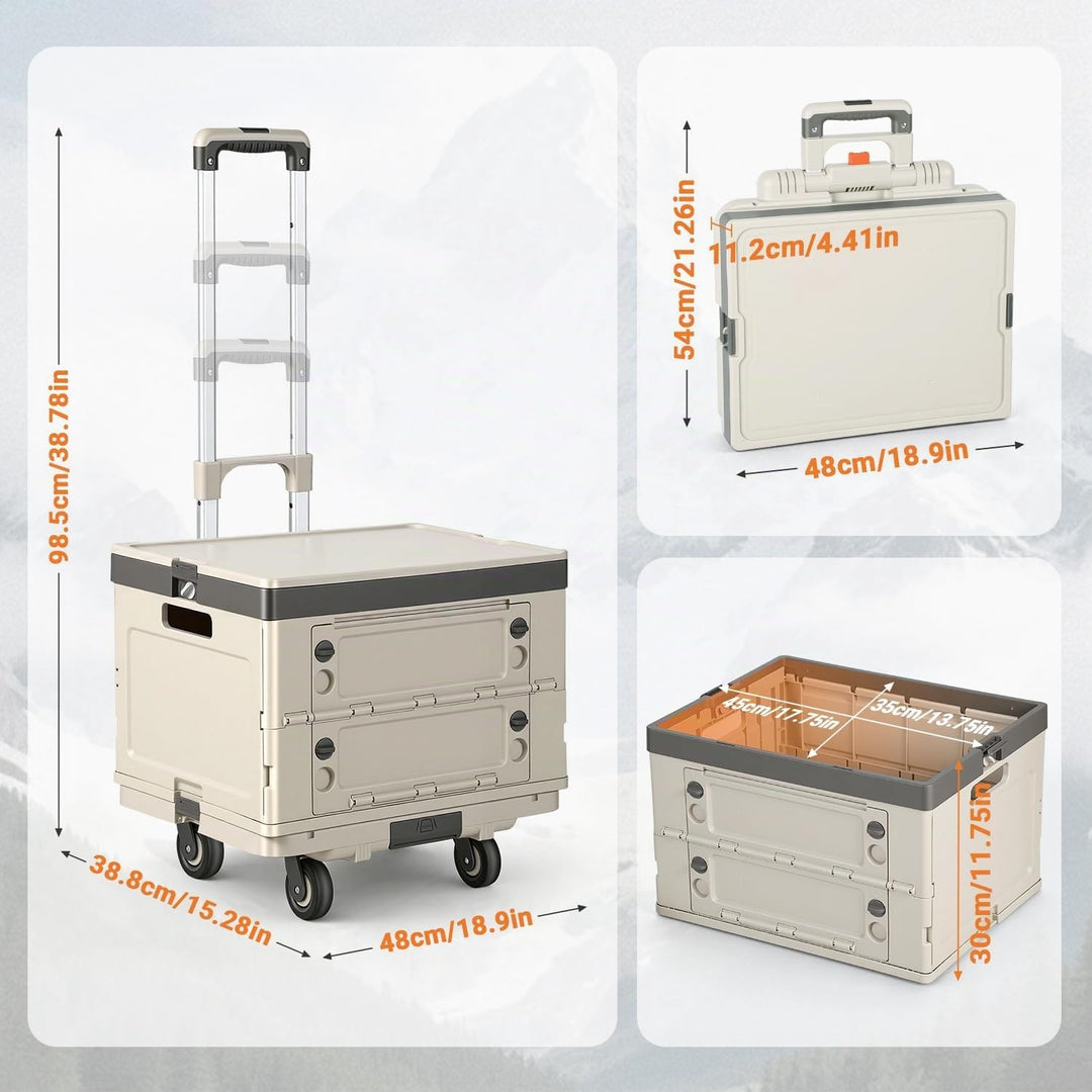 48L Einkaufstrolley klappbar 3-in-1 Boxwagen Beige | Alu+PP, 48L Boxvolumen, 3-in-1 als Plattformwag