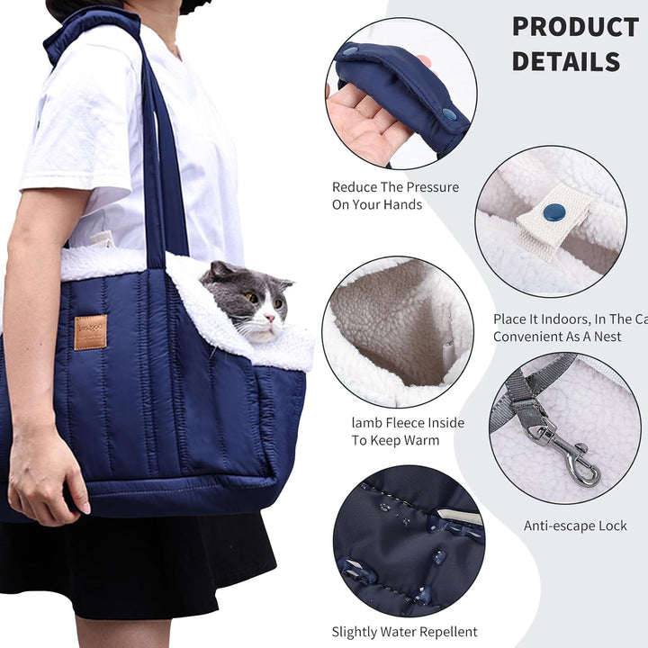 PETCUTE Tragetasche Hund und Katzen,Faltbare Warm Hundetragetasche Schultertasche mit Sicherheitshak