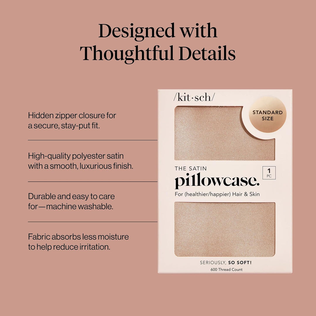 Kitsch Satin Pillowcase for Hair & Skin -Softer Than Silk Pillowcase for Hair & Skin | Cooling Satin