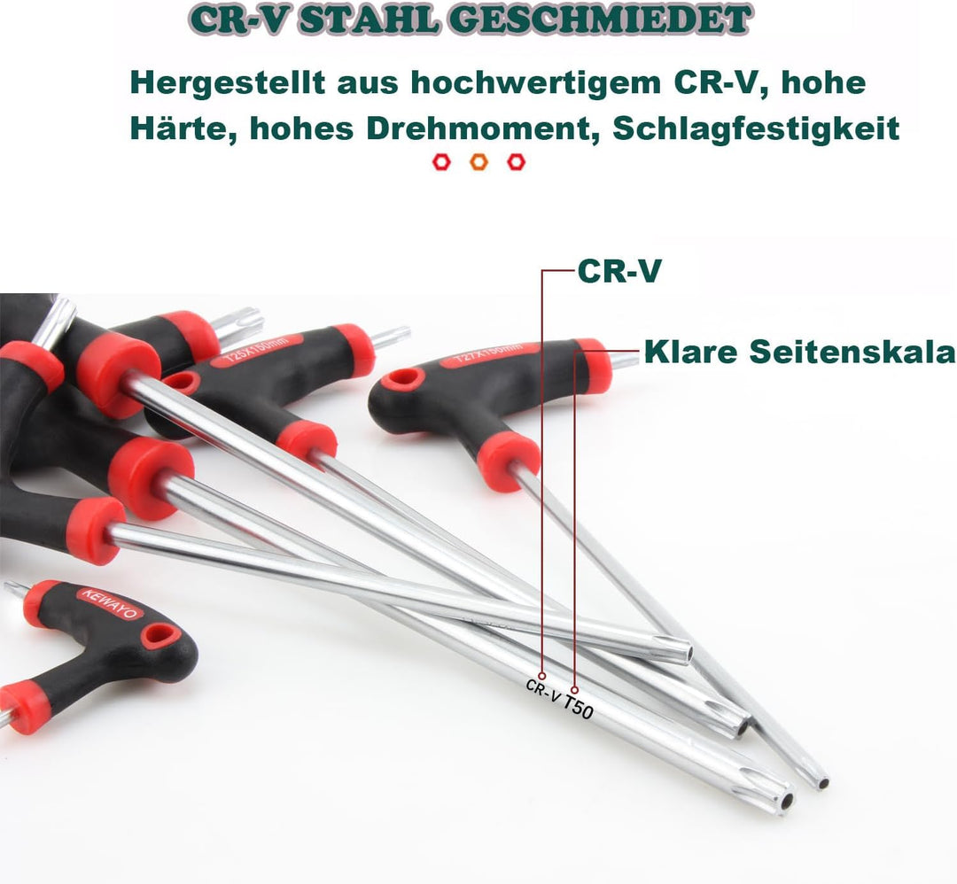 9 Teile T-Griff schlüssel-Satz,10–T50 Torxschlüssel-Set,Trx-Stiftschlüssel mit Quergriffen,T-Griff S