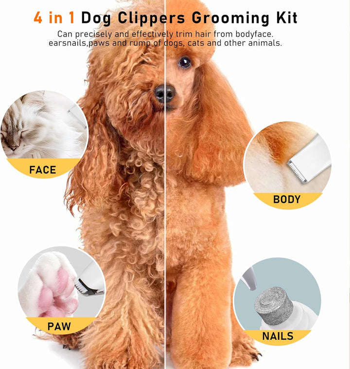 Hundeschermaschine für die Fellpflege, JIUWIIL 4-in-1-Hundepflege-Set Haarschneidemaschine mit LCD-D