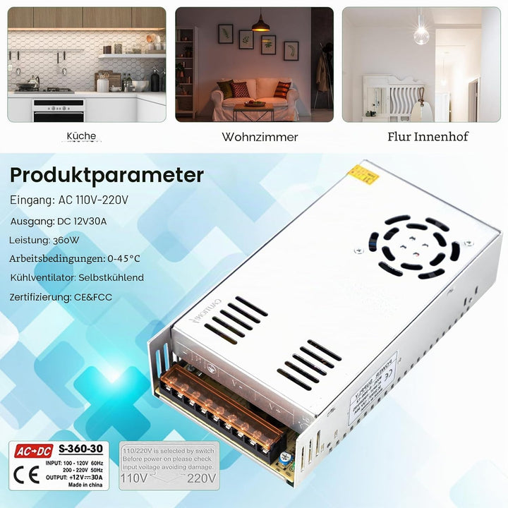 12V 30A Netzteil Schalt 120V DC 360W Transformator fur 3D Drucker, CCTV, LED Beleuchtung und Industr