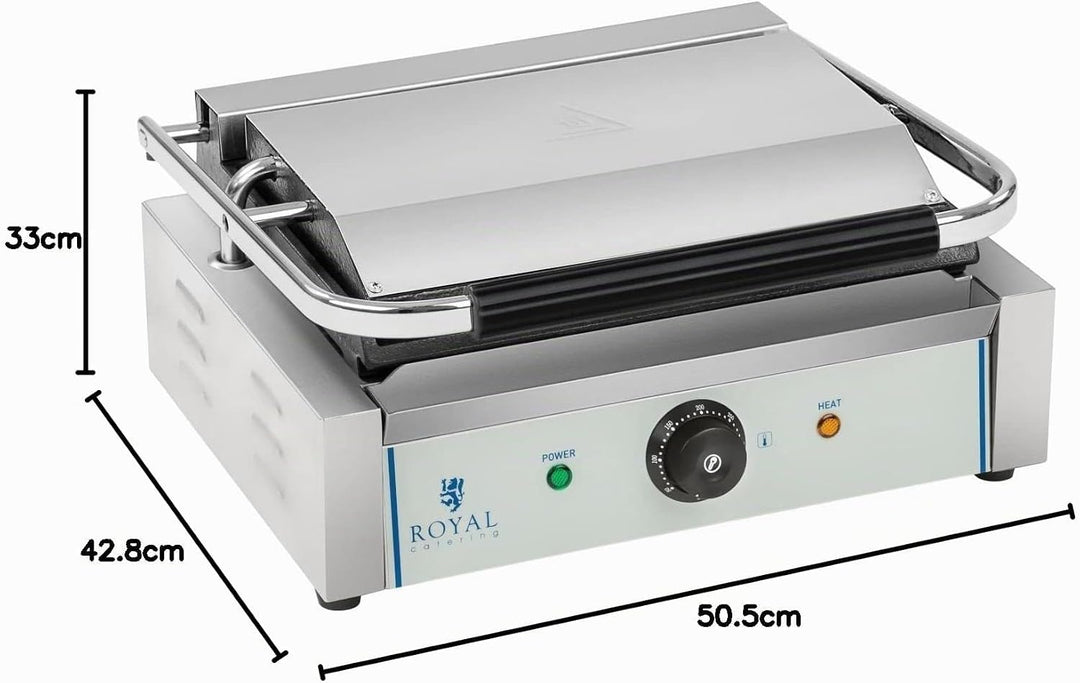 Royal Catering - RCKG-2200 - Elektro-Kontaktgrill - 2200 Watt Leistung - Grillplatte unten glatt, ob