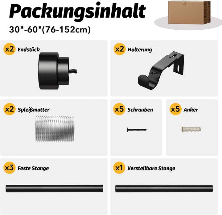 Schwarz Vorhangstange Ausziehbar Gardinenstange Curtain Rod Gardinenstangen für Fenster Outdoor (Sch