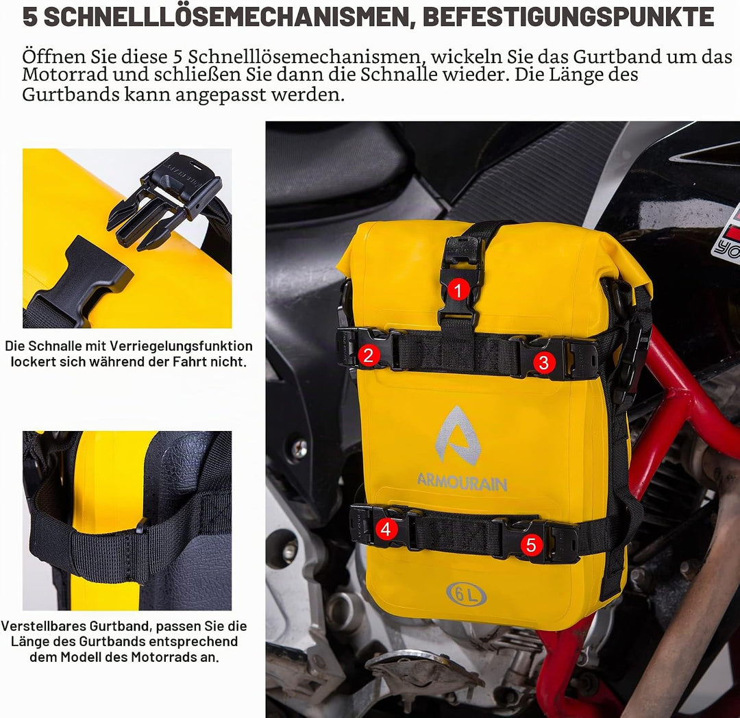 ARMOURAIN Motorrad Stossstangen Seitentasche Tasche Wasserdicht 6L Motor Sturzbügel Seitentaschen Ta