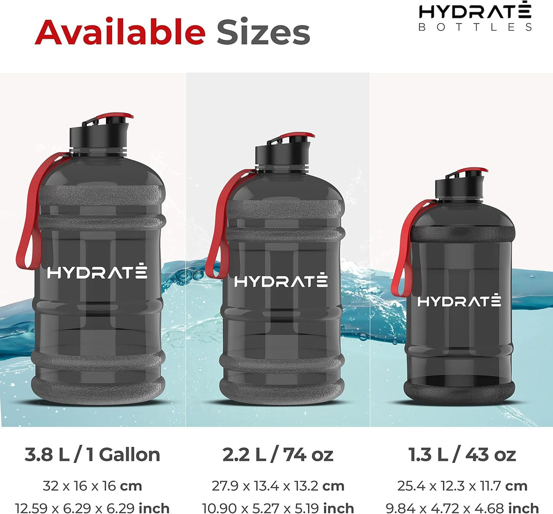 HYDRATE Hochwertige-2,2-Liter-Wasserflasche - jetzt mit Easy-Drink-Cap, langlebig & extra stark - BP
