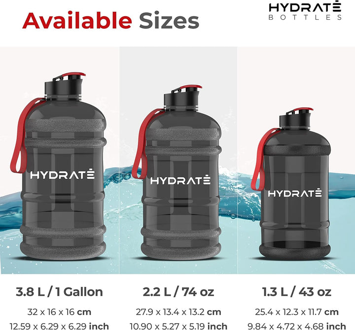 HYDRATE Hochwertige-2,2-Liter-Wasserflasche - jetzt mit Easy-Drink-Cap, langlebig & extra stark - BP