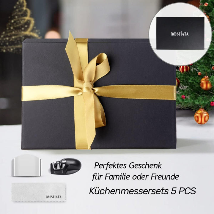 MOSFiATA Küchenmesser Set 5pcs, Kochmesser aus Hochwertigem Carbon Edelstahl, 7 "Nakiri -Messer, 5"