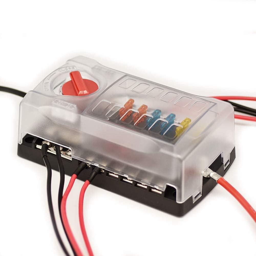 Jtron 12V Sicherungskasten kfz 12-Fach Sicherungshalter, Sicherungsdose Sicherungsträger mit LED-Anz