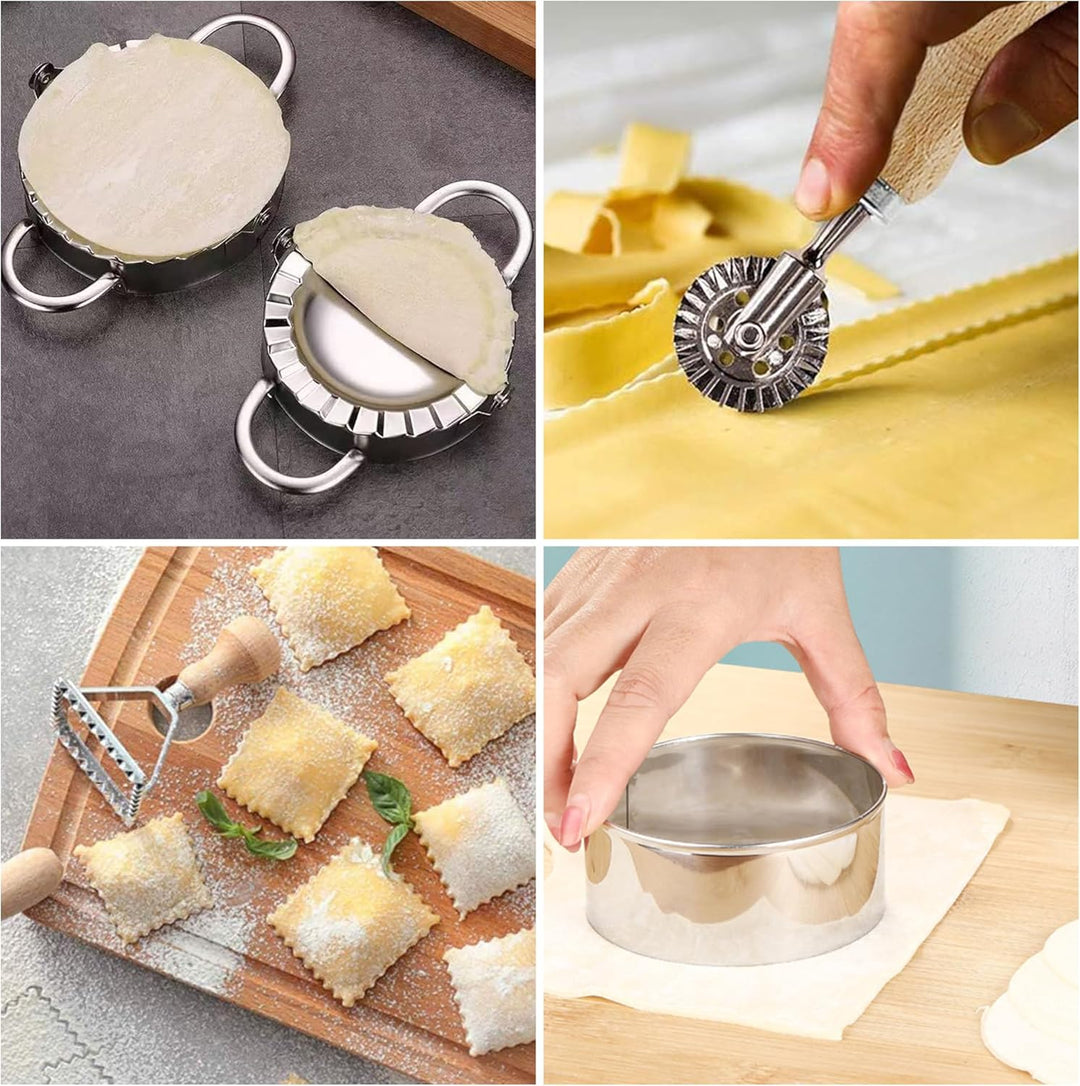 8 Stück Ravioli Former Set, Edelstahl Dumpling, Mit Ravioli Maker Ausstecher und Teigrädchen Teigtas
