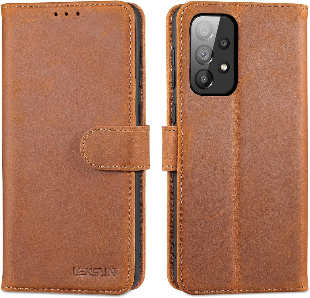 LENSUN Echtleder Hülle für Samsung Galaxy A33, Handyhülle Echt Lederhülle [Kartenfach] [RFID Schutz]