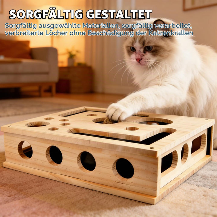 Katzenkratzpuzzle Anreicherungsbox, 30x25cm Holz Katzen Kratzbrett, Kratzpappe für Katzen, Katzenspi