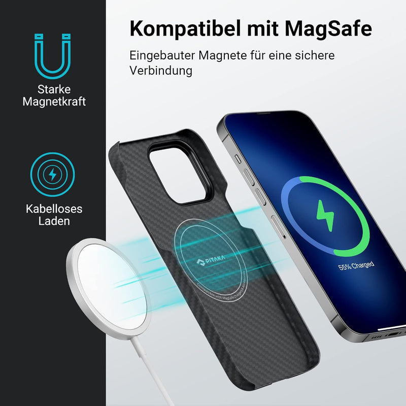 pitaka Ultradünne Hülle für iPhone 14 Pro Max Kompatibel mit Magsafe aus Aramidfaser Magnetische Sch